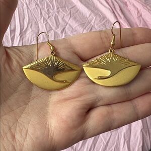 Elegant Goldtone Fan Bird Dangle Earrings